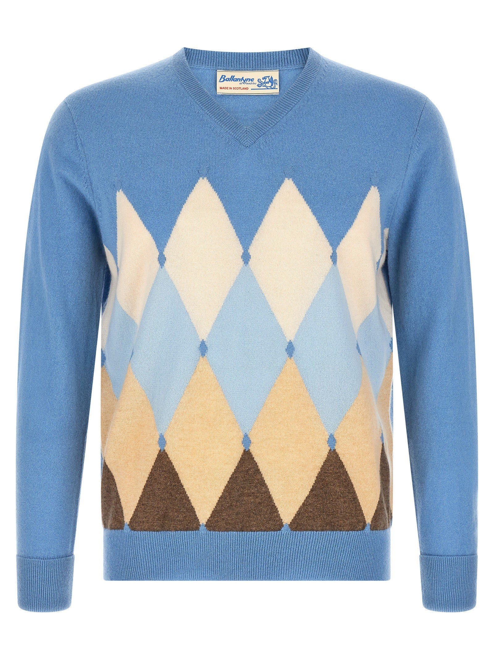 Ballantyne Classic Diamond Intarsia Sweater Blue