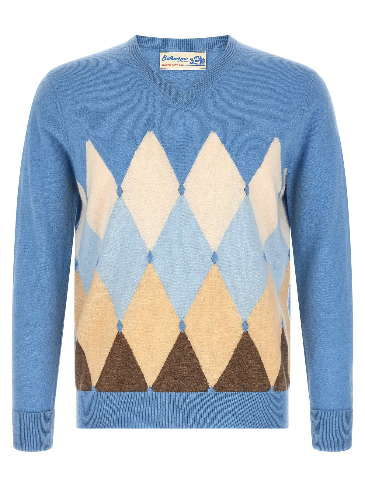 Ballantyne Classic Diamond Intarsia Sweater Blue