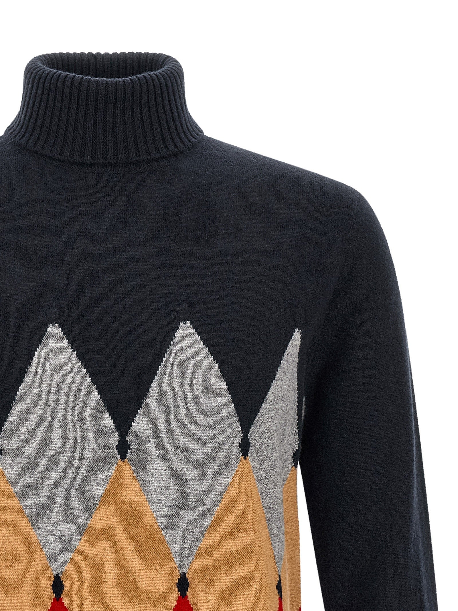 Ballantyne Classic Diamond Intarsia Turtleneck Sweater Blue