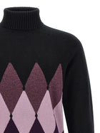 Ballantyne Classic Diamond Intarsia Turtleneck Sweater Black, view 3