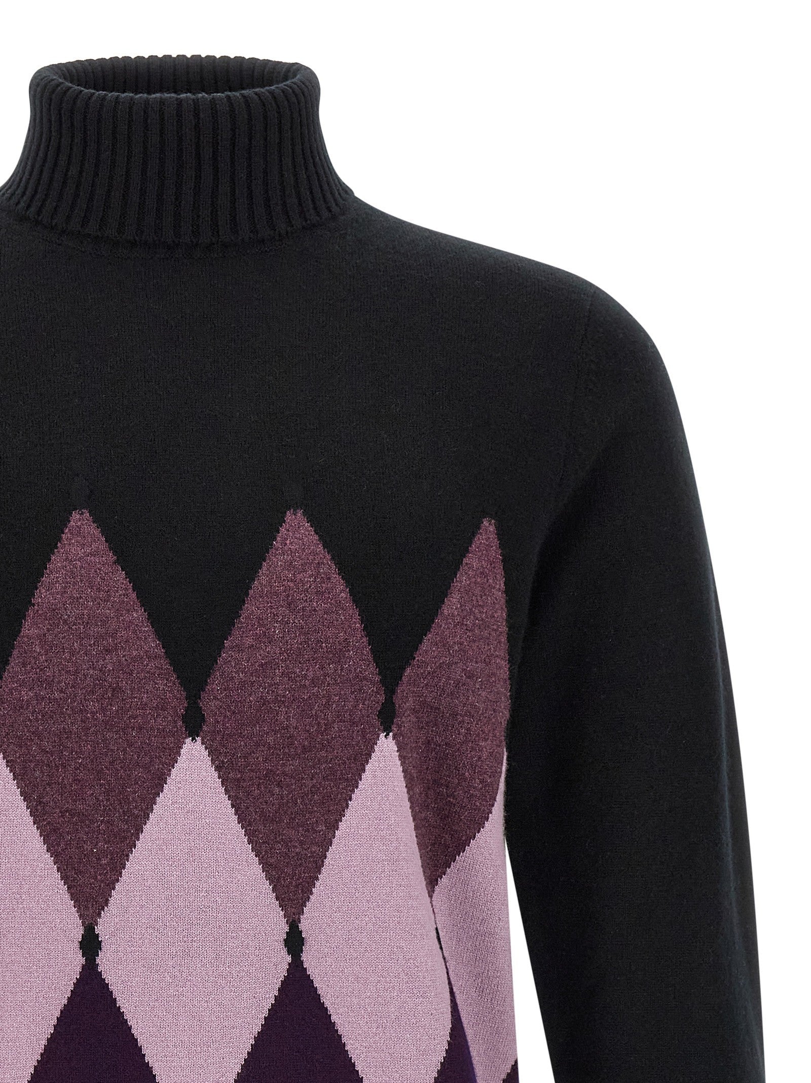 Ballantyne Classic Diamond Intarsia Turtleneck Sweater Black