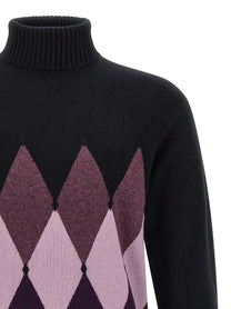 Ballantyne Classic Diamond Intarsia Turtleneck Sweater Black