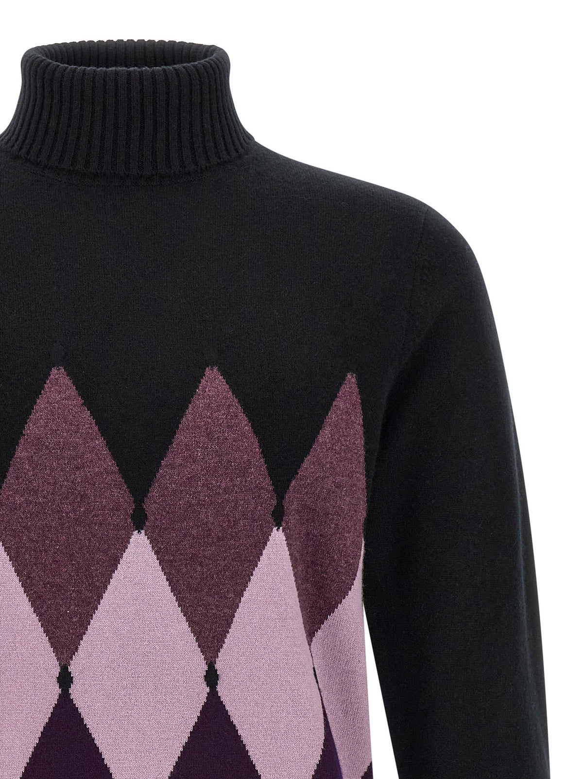 Ballantyne Classic Diamond Intarsia Turtleneck Sweater Black, view 3