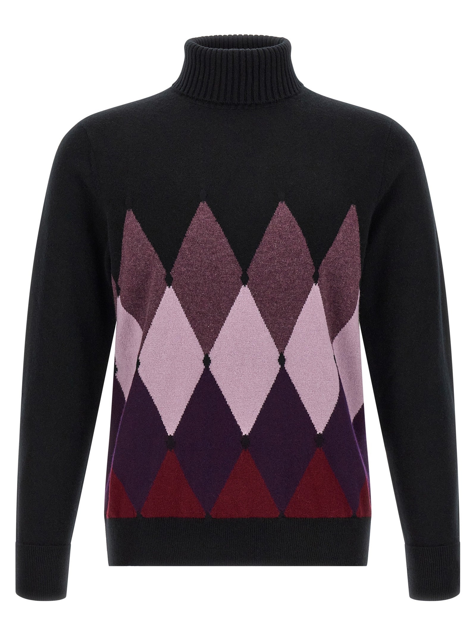 Ballantyne Classic Diamond Intarsia Turtleneck Sweater Black