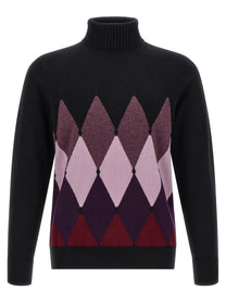 Ballantyne Classic Diamond Intarsia Turtleneck Sweater Black
