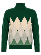 Ballantyne Classic Diamond Intarsia Turtleneck Sweater Green
