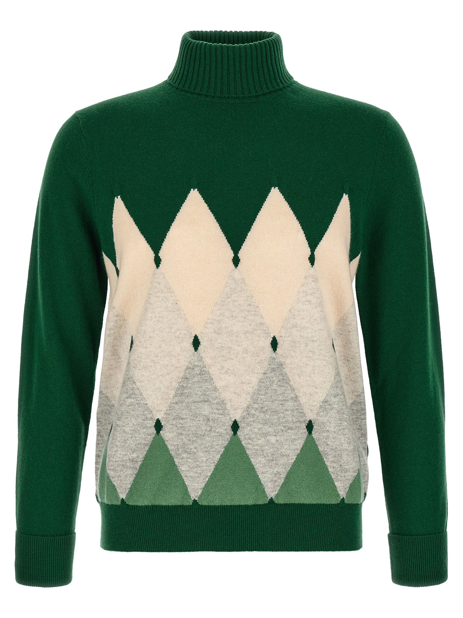 Ballantyne Classic Diamond Intarsia Turtleneck Sweater Green