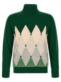 Ballantyne Classic Diamond Intarsia Turtleneck Sweater Green