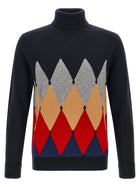 Ballantyne Classic Diamond Intarsia Turtleneck Sweater Blue