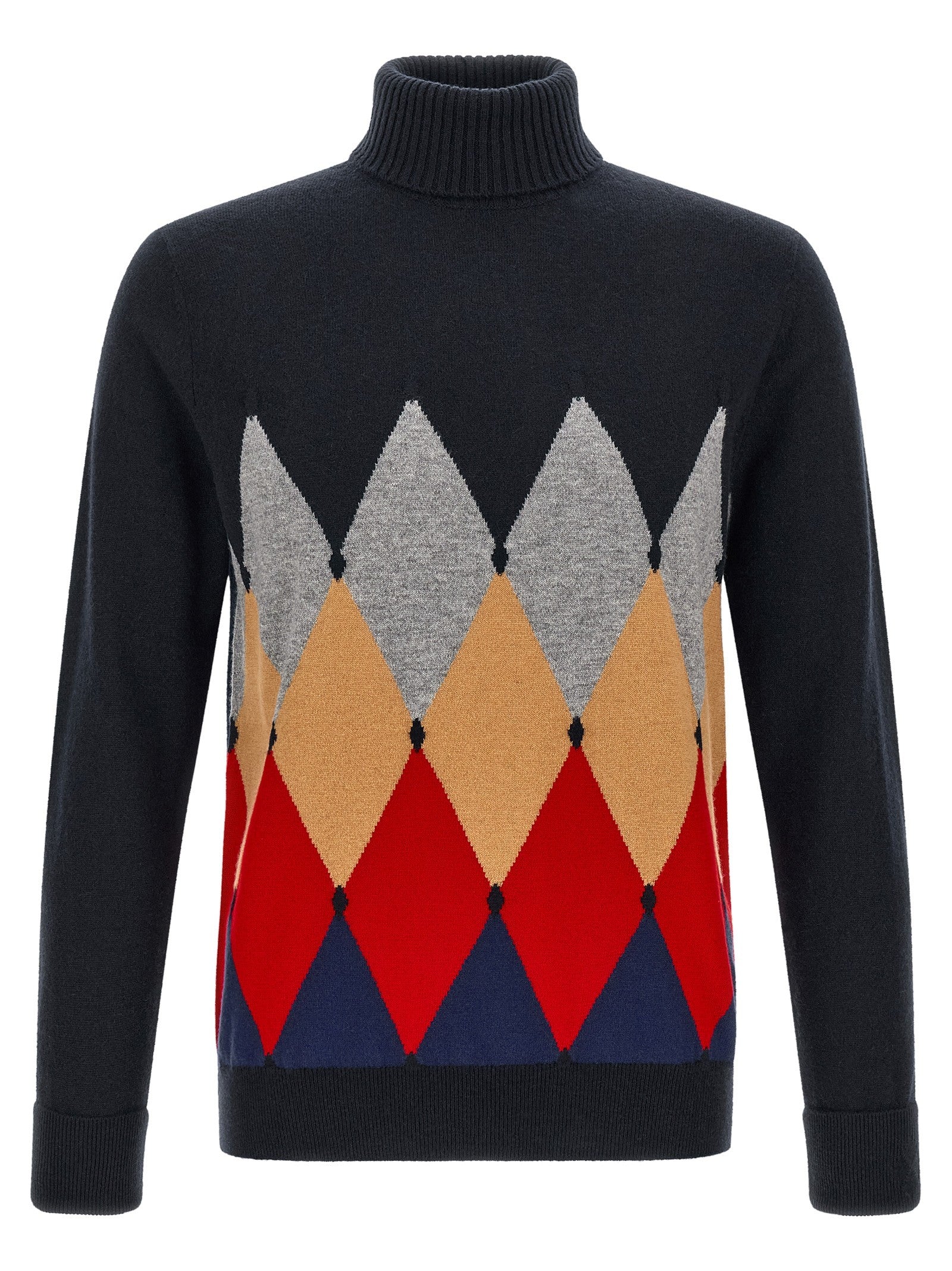 Ballantyne Classic Diamond Intarsia Turtleneck Sweater Blue