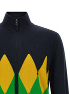 Ballantyne Classic Diamond Intarsia Zip Cardigan Blue, view 3