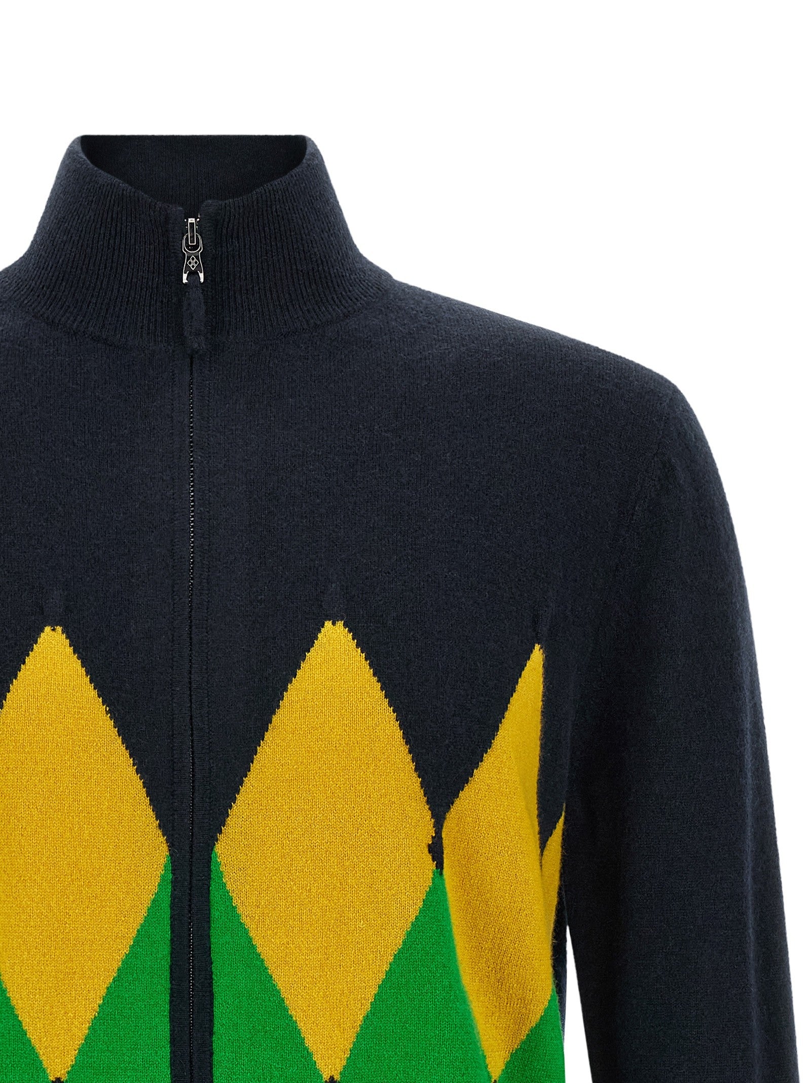 Ballantyne Classic Diamond Intarsia Zip Cardigan Blue