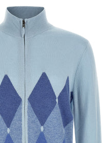 Ballantyne Classic Diamond Intarsia Zip Cardigan Blue