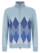 Ballantyne Classic Diamond Intarsia Zip Cardigan Blue