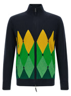 Ballantyne Classic Diamond Intarsia Zip Cardigan Blue