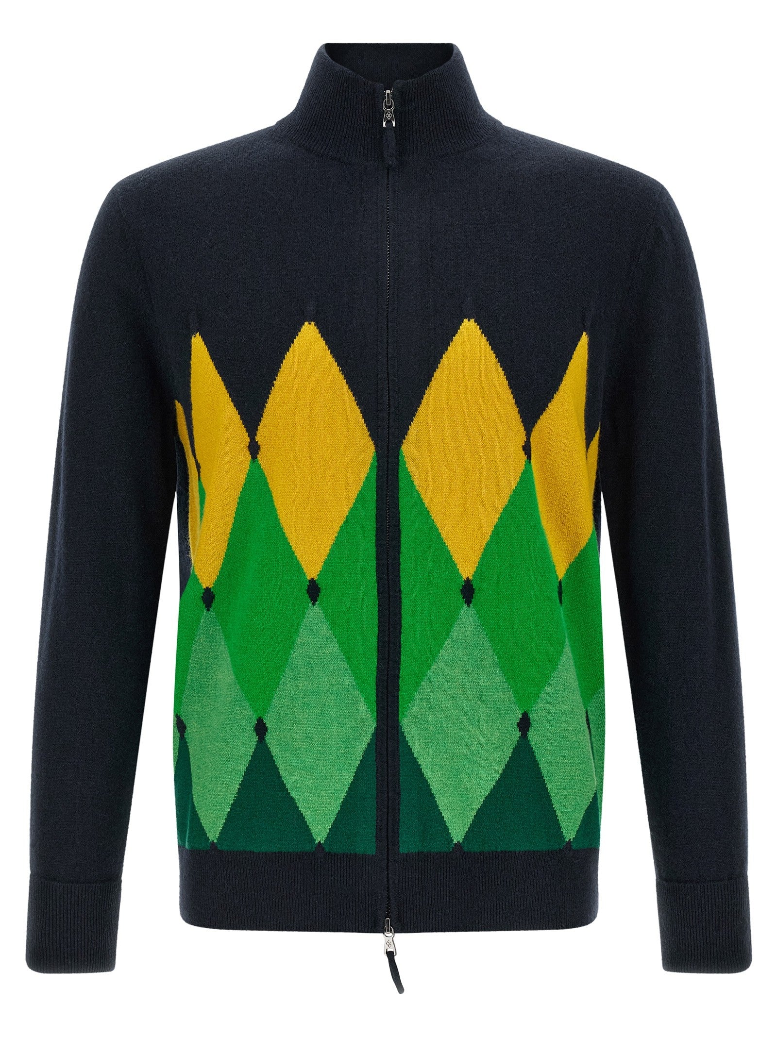 Ballantyne Classic Diamond Intarsia Zip Cardigan Blue