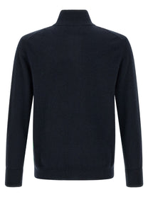 Ballantyne Classic Diamond Intarsia Zip Cardigan Blue