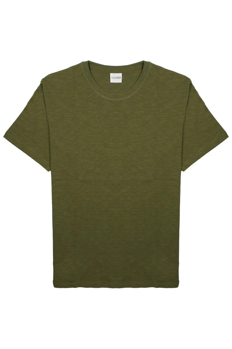 Closed men’s shirt classic short-sleeved olive green t-shirt in textured cotone fabric with crew neck and white label