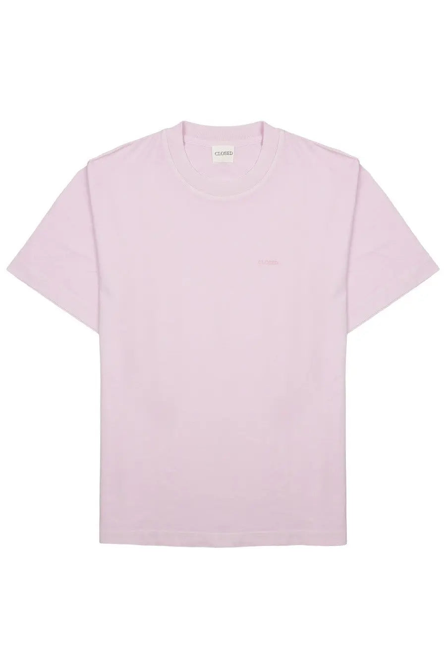Closed men’s shirt con blue soft pink minimalist crewneck t-shirt with subtle embroidered logo and brand tag at neckline