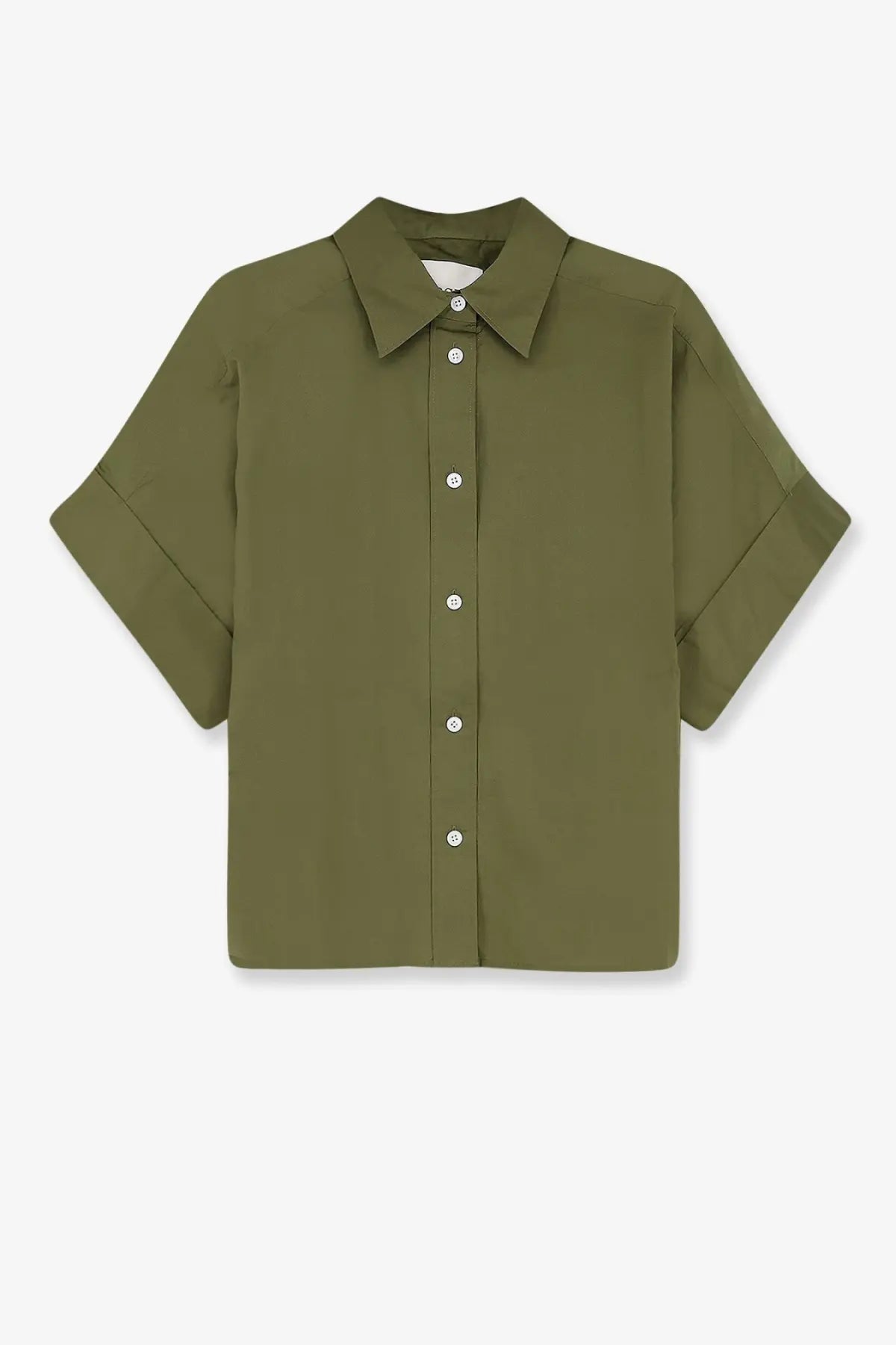 Closed women’s cotton shirt green olive green short sleeved button up with classic collar and white buttons