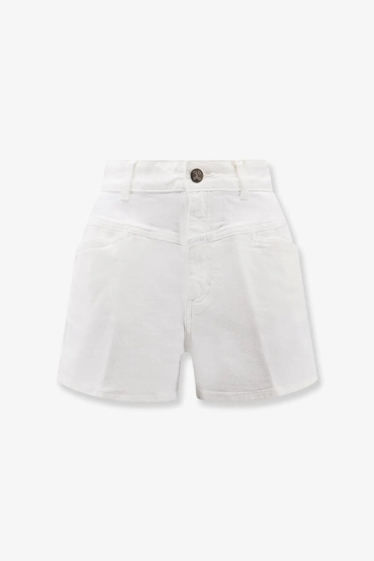 White denim Closed women’s Jocy stretch cotton shorts with button closure and classic five-pocket design