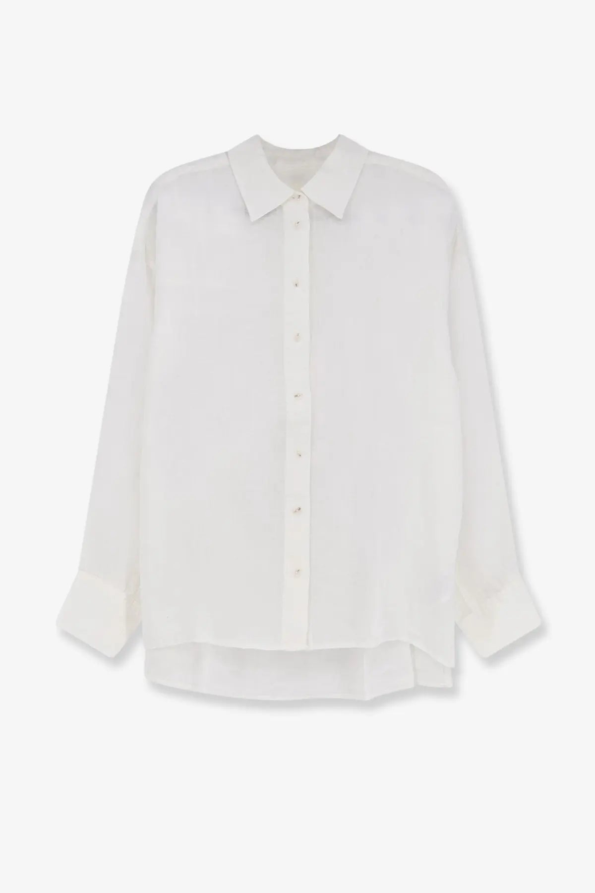 Closed women’s linen shirt white with long sleeves crisp white color classic collar and pleated cuffs