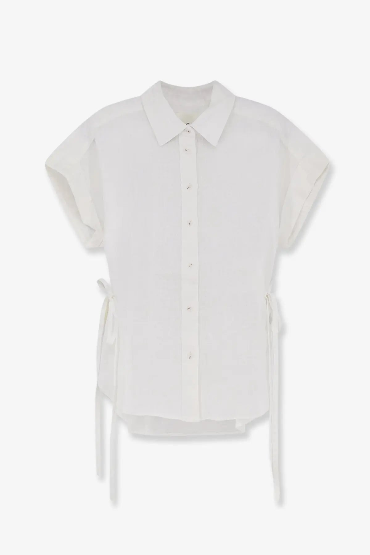 White short-sleeved linen button-up shirt with collar and side ties from closed womens collection