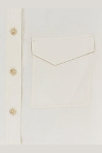 Closed women’s white linen and viscose shirt with crisp button-down design and envelope-style chest pocket