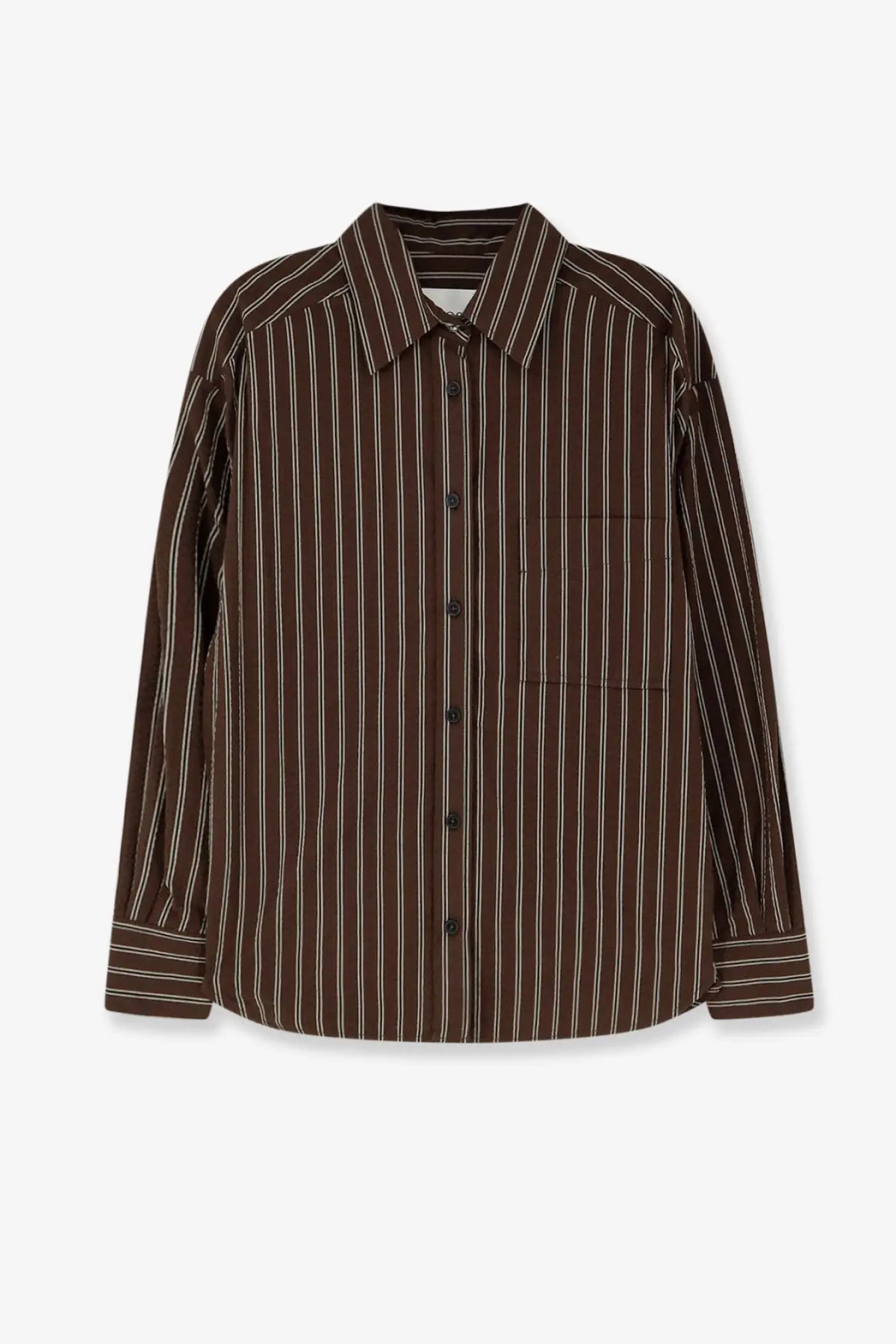 Closed women’s striped cotton shirt brown brown and cream vertical striped button-up with classic collar and chest pocket