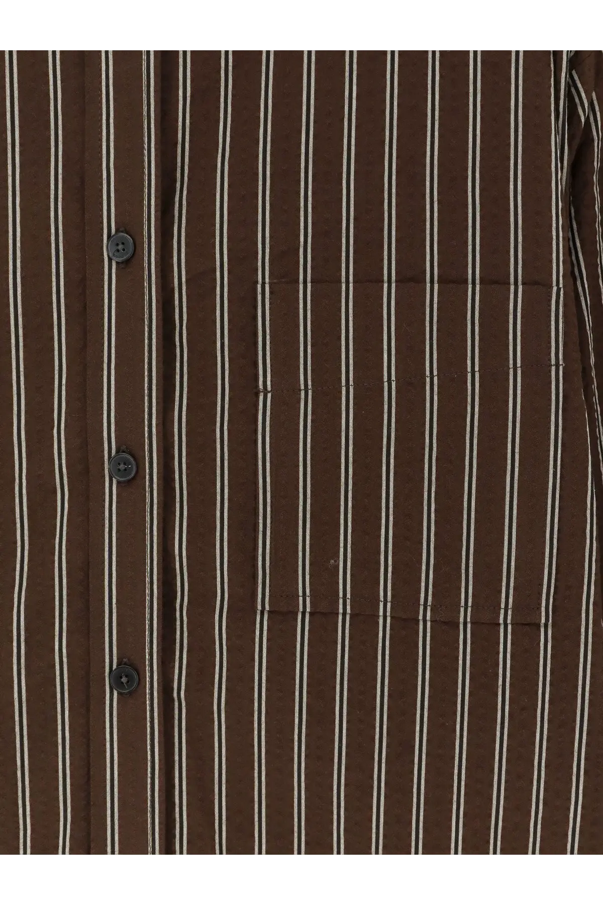 Brown and white vertically striped cotton button-up shirt with chest pocket from closed womens collection