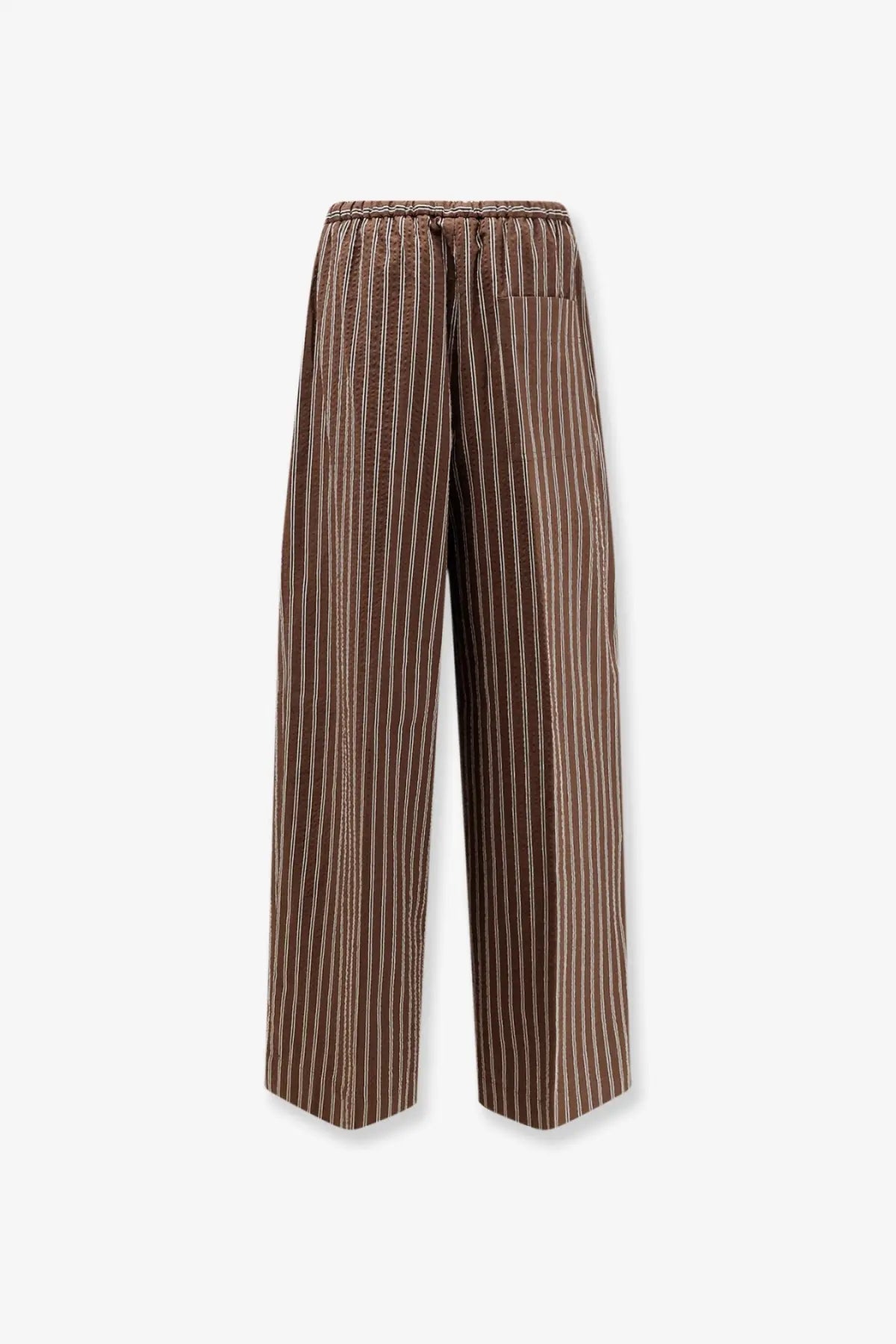 Closed women’s Wynston striped cotton trousers in brown with cream vertical stripes and an elastic waistband