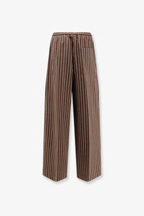 Closed women’s Wynston striped cotton trousers in brown with cream vertical stripes and an elastic waistband