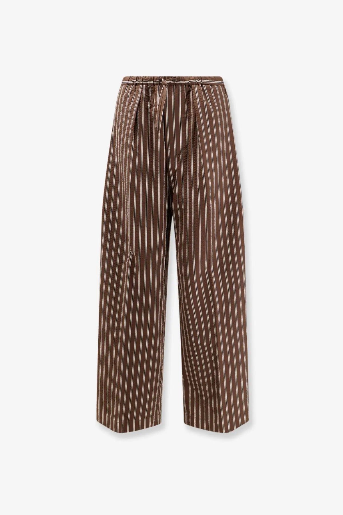 Closed women’s Wynston striped cotton trousers in brown with white vertical stripes and an elastic waistband