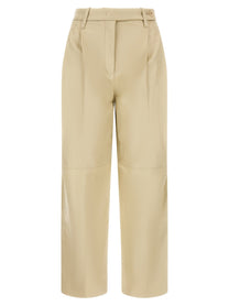 CO Beige Leather Pearl Pants Beige