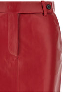 CO Red Leather Tailored Skirt Red, view 3