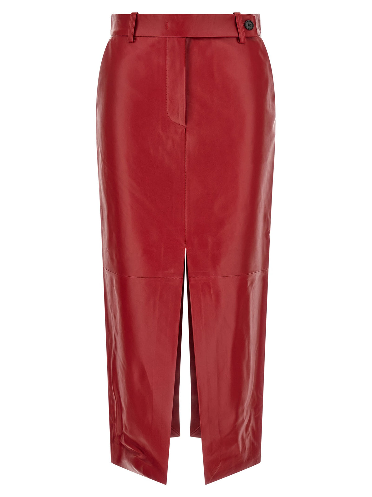 CO Red Leather Tailored Skirt Red