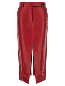 CO Red Leather Tailored Skirt Red