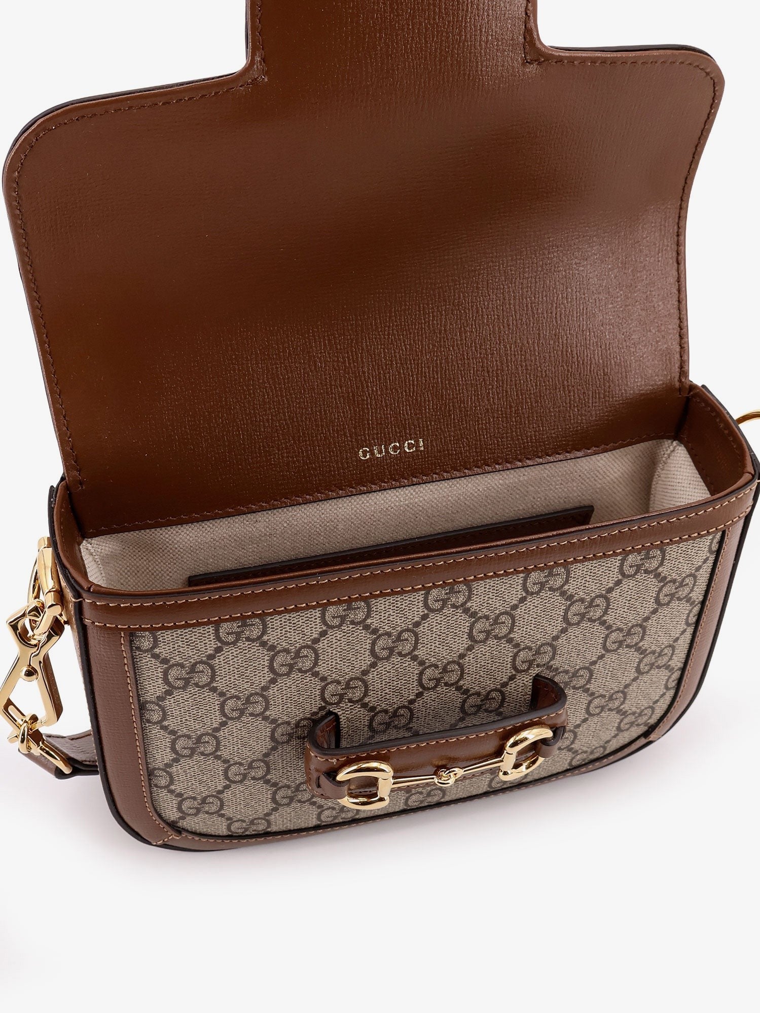 Gucci Women's Coated Canvas Gucci Horsebit Crossbody Bag Beige