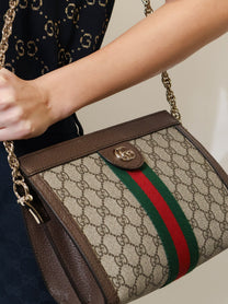 Gucci Women's Coated Canvas Ophidia Shoulder Bag Brown