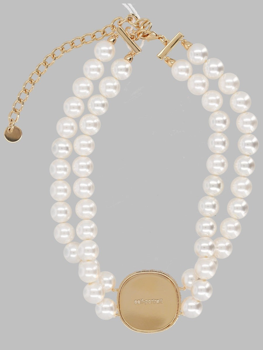 self-portrait Women's Collana Girocollo Con Perle Cristalli Gold
