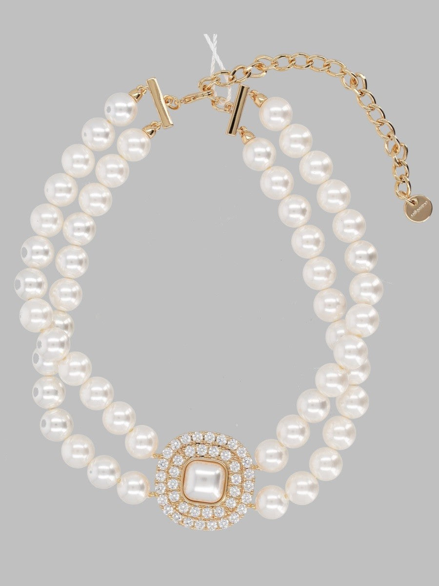 self-portrait Women's Collana Girocollo Con Perle Cristalli Gold