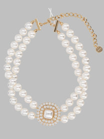 self-portrait Women's Collana Girocollo Con Perle Cristalli Gold