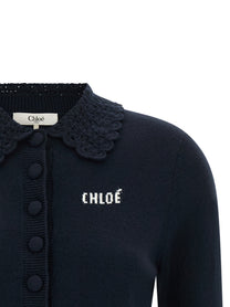 Chloé Collared Cardigan Blue