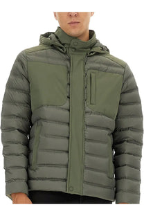 Colmar men’s down jacket green olive green quilted hooded jacket with central zipper and two front pockets