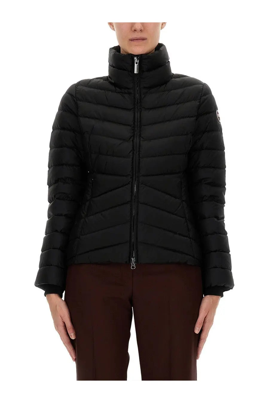 Colmar women’s black quilted down jacket with high collar and silver zipper for winter warmth and style