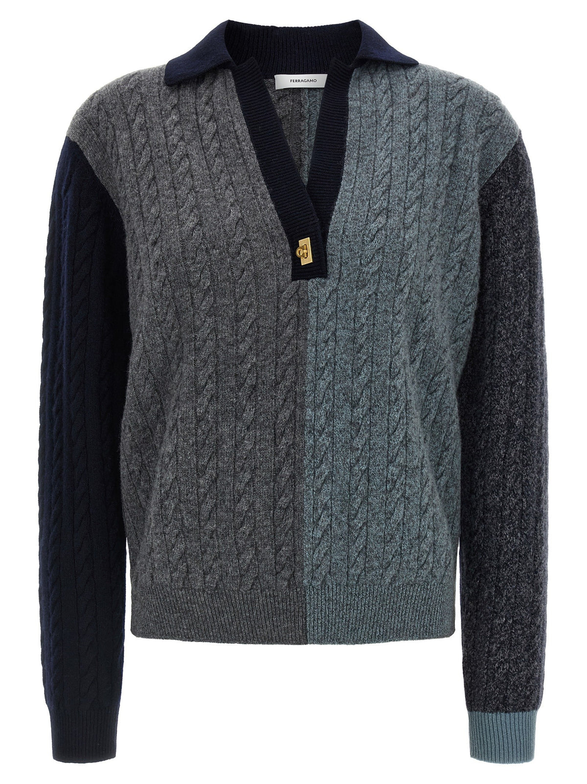 Ferragamo Color Block Braid Sweater Gold