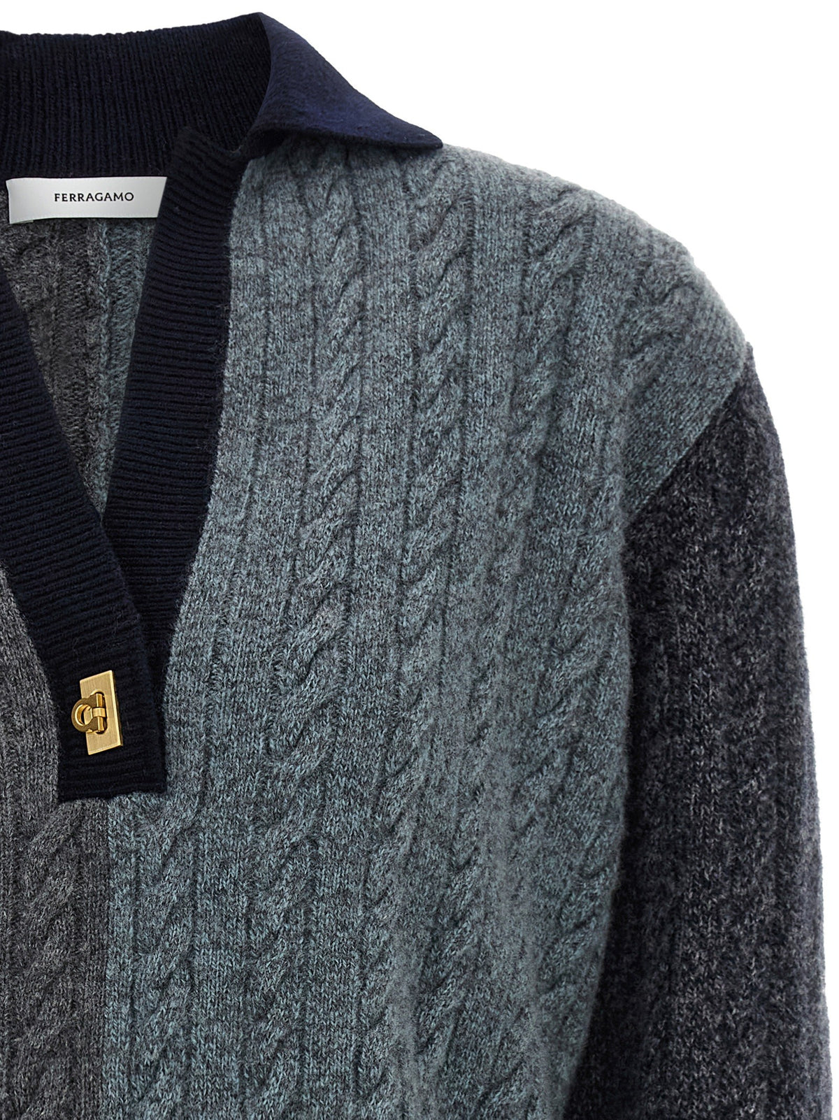Ferragamo Color Block Braid Sweater Gold, view 3