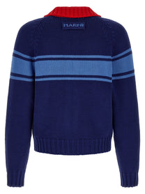 Marni Color Block Details Cardigan Blue