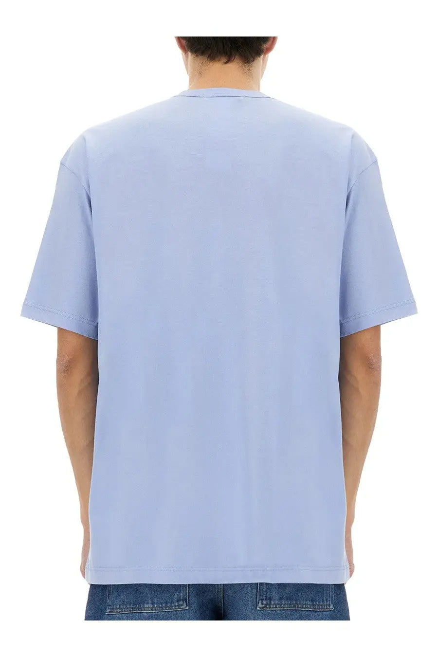 Light blue cotton short-sleeved relaxed fit crew neck t-shirt from Comme Des Garcons Shirt men’s collection