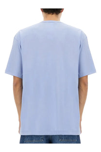Light blue cotton short-sleeved relaxed fit crew neck t-shirt from Comme Des Garcons Shirt men’s collection